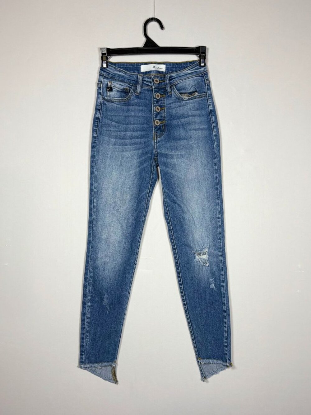 KanCan Medium Wash Button Fly Distressed Skinny Jeans Raw Step Hem Size 2/23